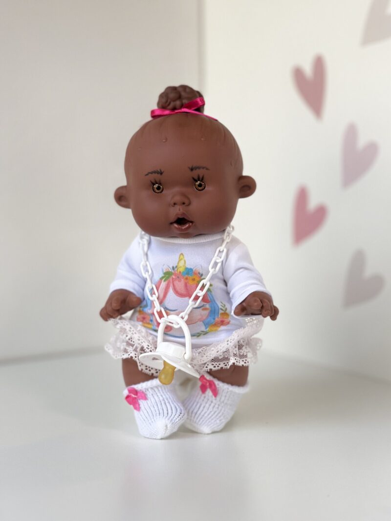 Scented doll, girl with bun, dark skin, 26cm (Marina&Pau)