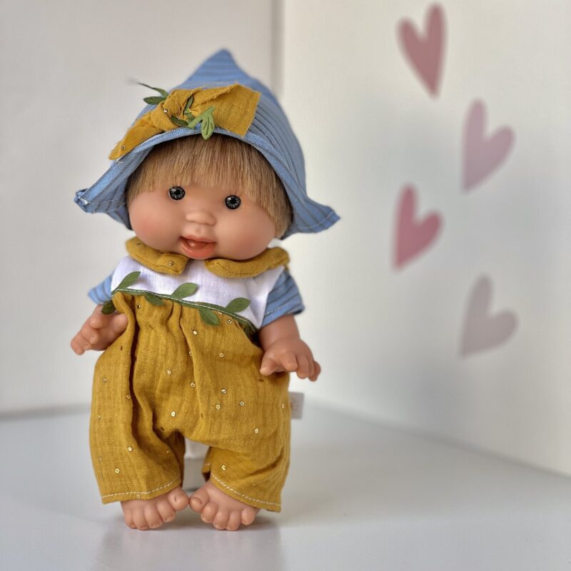 Scented doll, boy, yellow jumpsuit, 26cm (Marina&Pau)