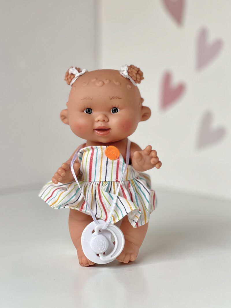 Scented doll, girl, with buns, striped dress, 21cm (Marina&Pau)