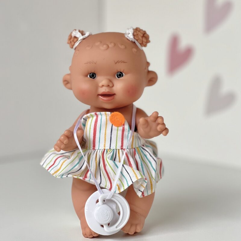 Scented doll, girl, with buns, striped dress, 21cm (Marina&Pau)