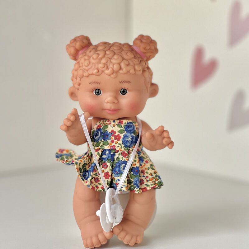 Scented doll, girl, curly with bunches, dress with flowers, 21 cm (Marina&Pau)